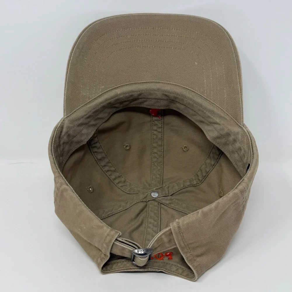 Polo Ralph Lauren Mens Khaki Tan Orange Pony Logo Adjustable Baseball Cap Hat